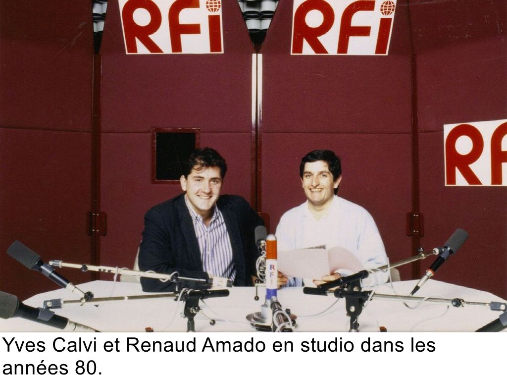 Yves Calvi et Renaud Amado en studio dans les années 80.