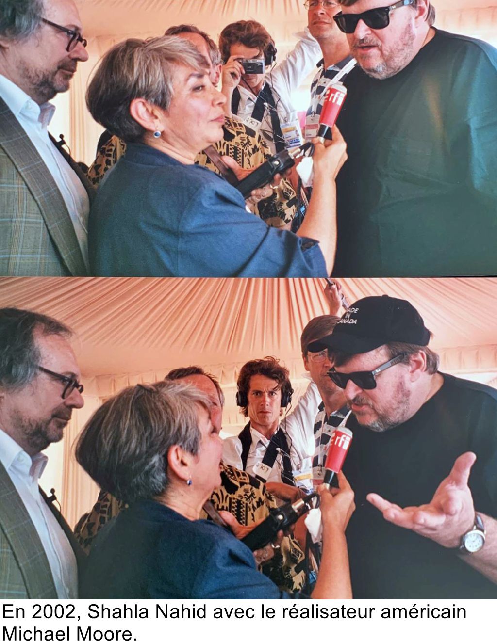 En 2002, Shahla Nahid avec le réalisateur américain Michael Moore.